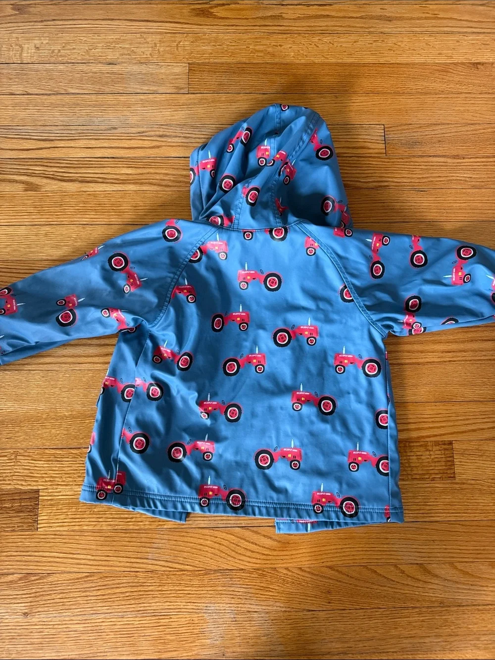 Blue Kids' Hooded Rain Jacket with Red Tractor Print